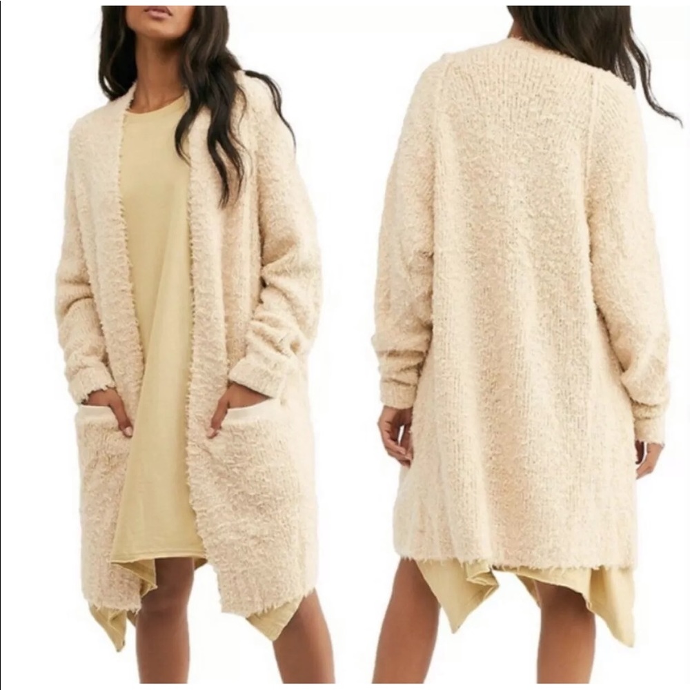 Free People Cream Cozy Open-Front Long Cardigan - Picture 1 of 4
